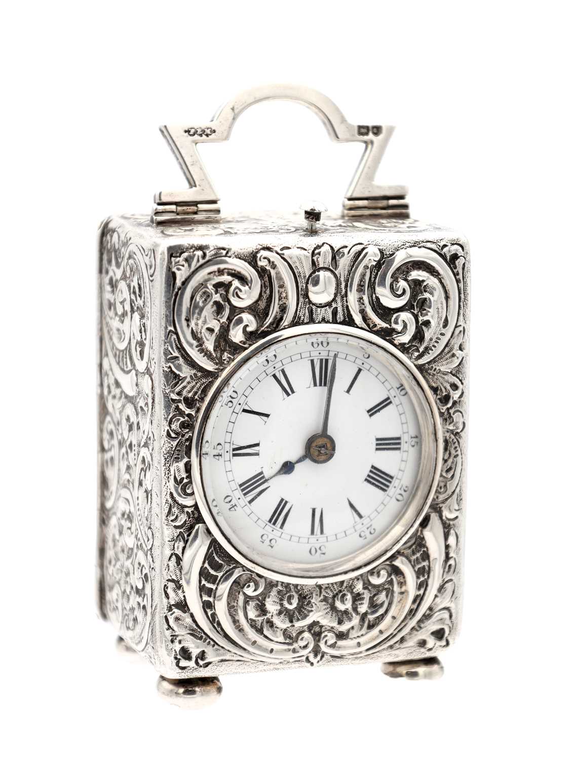 Lot 1 - DROCOURT, PARIS. A LARGE LATE 19TH CENTURY SILVER-CASED REPEATING CARRIAGE CLOCK
