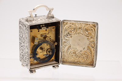 Lot 1 - DROCOURT, PARIS. A LARGE LATE 19TH CENTURY SILVER-CASED REPEATING CARRIAGE CLOCK