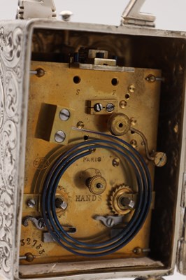 Lot 1 - DROCOURT, PARIS. A LARGE LATE 19TH CENTURY SILVER-CASED REPEATING CARRIAGE CLOCK