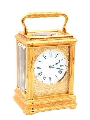 Lot 131 - DROCOURT, PARIS. A FINE GIANT GILT ENGRAVED GORGE CASED REPEATING CARRIAGE CLOCK