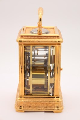 Lot 131 - DROCOURT, PARIS. A FINE GIANT GILT ENGRAVED GORGE CASED REPEATING CARRIAGE CLOCK