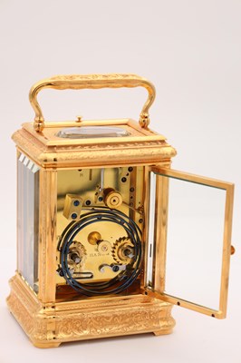Lot 131 - DROCOURT, PARIS. A FINE GIANT GILT ENGRAVED GORGE CASED REPEATING CARRIAGE CLOCK