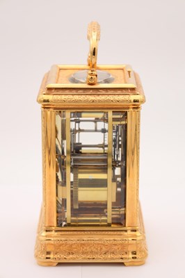 Lot 131 - DROCOURT, PARIS. A FINE GIANT GILT ENGRAVED GORGE CASED REPEATING CARRIAGE CLOCK