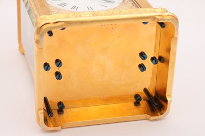 Lot 131 - DROCOURT, PARIS. A FINE GIANT GILT ENGRAVED GORGE CASED REPEATING CARRIAGE CLOCK