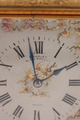Lot 38 - DROCOURT, PARIS. A RARE LATE 19TH CENTURY GIANT GILT ENGRAVED GORGE CASED REPEATING CARRIAGE CLOCK WITH PORCELAIN PANELS