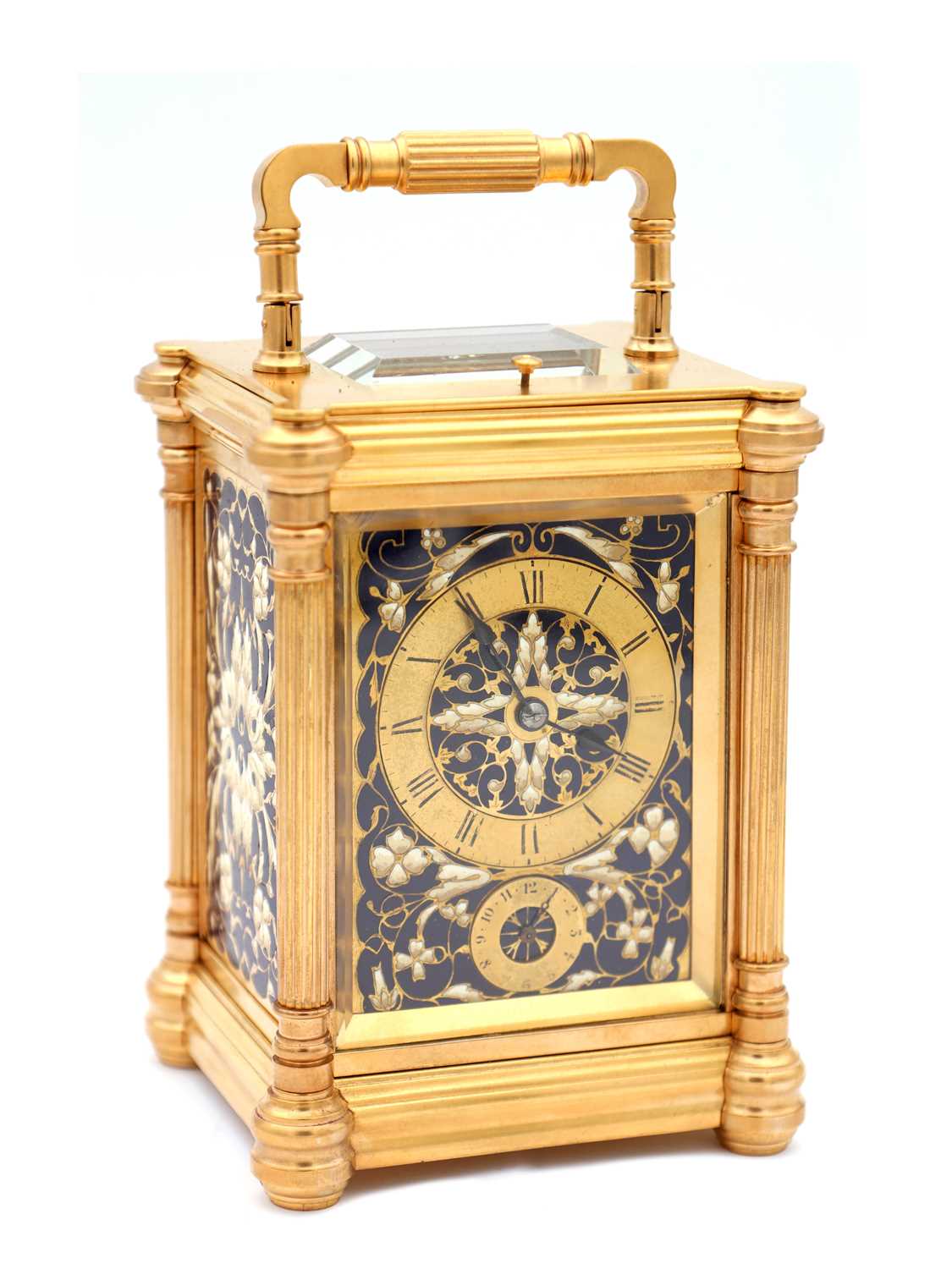 Lot 142 - DROCOURT, PARIS. A LATE 19TH CENTURY FRENCH GILT BRASS AND CHAMPLEVE ENAMEL REPEATING CARRIAGE CLOCK