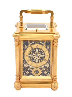 Lot 142 - DROCOURT, PARIS. A LATE 19TH CENTURY FRENCH GILT BRASS AND CHAMPLEVE ENAMEL REPEATING CARRIAGE CLOCK