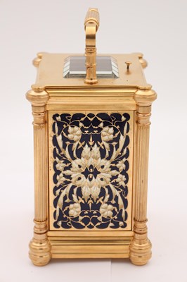 Lot 142 - DROCOURT, PARIS. A LATE 19TH CENTURY FRENCH GILT BRASS AND CHAMPLEVE ENAMEL REPEATING CARRIAGE CLOCK