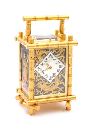 Lot 57 - HENRI JACOT A LATE 19TH CENTURY FRENCH GILT BRASS BRONZE AND MIXED METAL REPEATING CARRIAGE CLOCK