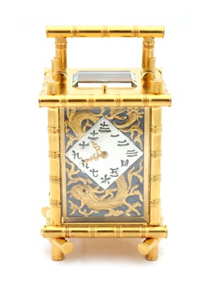 Lot 57 - HENRI JACOT A LATE 19TH CENTURY FRENCH GILT BRASS BRONZE AND MIXED METAL REPEATING CARRIAGE CLOCK
