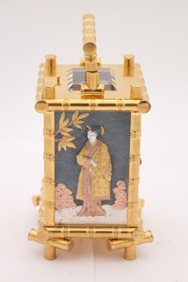 Lot 57 - HENRI JACOT A LATE 19TH CENTURY FRENCH GILT BRASS BRONZE AND MIXED METAL REPEATING CARRIAGE CLOCK