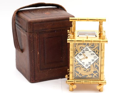 Lot 57 - HENRI JACOT A LATE 19TH CENTURY FRENCH GILT BRASS BRONZE AND MIXED METAL REPEATING CARRIAGE CLOCK