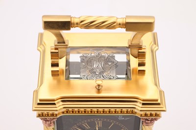 Lot 108 - A RARE LATE 19TH CENTURY GILT CASED REPEATING CARRIAGE CLOCK WITH LIMOGES ENAMEL PANELS
