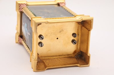 Lot 108 - A RARE LATE 19TH CENTURY GILT CASED REPEATING CARRIAGE CLOCK WITH LIMOGES ENAMEL PANELS