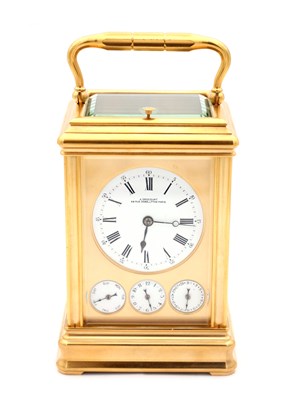 Lot 205 - DROCOURT, PARIS. A LATE 19TH CENTURY GILT-CASED GRAND SONNERIE REPEATING CARRIAGE CLOCK WITH DAY/DATE
