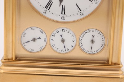 Lot 205 - DROCOURT, PARIS. A LATE 19TH CENTURY GILT-CASED GRAND SONNERIE REPEATING CARRIAGE CLOCK WITH DAY/DATE