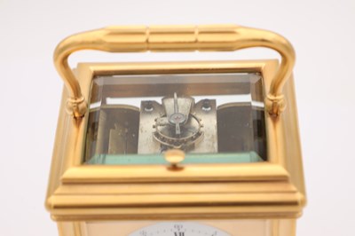 Lot 205 - DROCOURT, PARIS. A LATE 19TH CENTURY GILT-CASED GRAND SONNERIE REPEATING CARRIAGE CLOCK WITH DAY/DATE