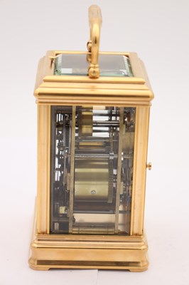 Lot 205 - DROCOURT, PARIS. A LATE 19TH CENTURY GILT-CASED GRAND SONNERIE REPEATING CARRIAGE CLOCK WITH DAY/DATE