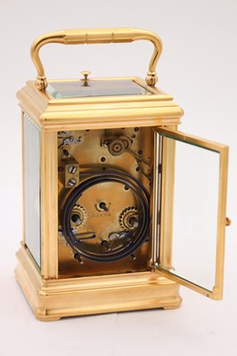 Lot 205 - DROCOURT, PARIS. A LATE 19TH CENTURY GILT-CASED GRAND SONNERIE REPEATING CARRIAGE CLOCK WITH DAY/DATE