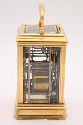 Lot 205 - DROCOURT, PARIS. A LATE 19TH CENTURY GILT-CASED GRAND SONNERIE REPEATING CARRIAGE CLOCK WITH DAY/DATE