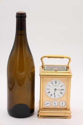 Lot 205 - DROCOURT, PARIS. A LATE 19TH CENTURY GILT-CASED GRAND SONNERIE REPEATING CARRIAGE CLOCK WITH DAY/DATE