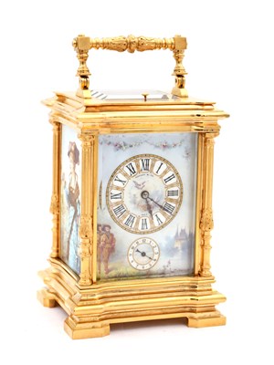 Lot 206 - TIFFANY & CO, PARIS. A LATE 19TH CENTURY FRENCH PORCELAIN PANELLED REPEATING CARRIAGE CLOCK