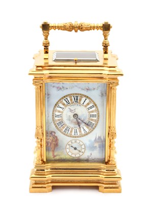 Lot 206 - TIFFANY & CO, PARIS. A LATE 19TH CENTURY FRENCH PORCELAIN PANELLED REPEATING CARRIAGE CLOCK