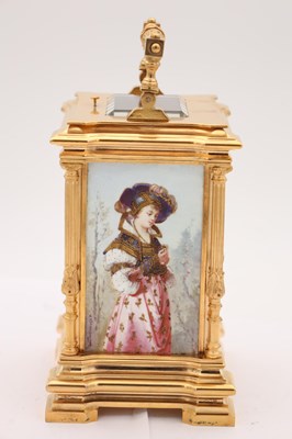 Lot 206 - TIFFANY & CO, PARIS. A LATE 19TH CENTURY FRENCH PORCELAIN PANELLED REPEATING CARRIAGE CLOCK