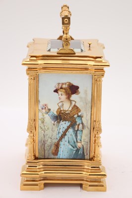 Lot 206 - TIFFANY & CO, PARIS. A LATE 19TH CENTURY FRENCH PORCELAIN PANELLED REPEATING CARRIAGE CLOCK