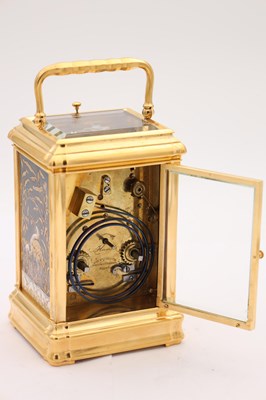 Lot 28 - ARSENE MARGAINE, PARIS. A LATE 19TH CENTURY FRENCH GORGE CASED BRONZE AND MIXED METAL REPEATING CARRIAGE CLOCK