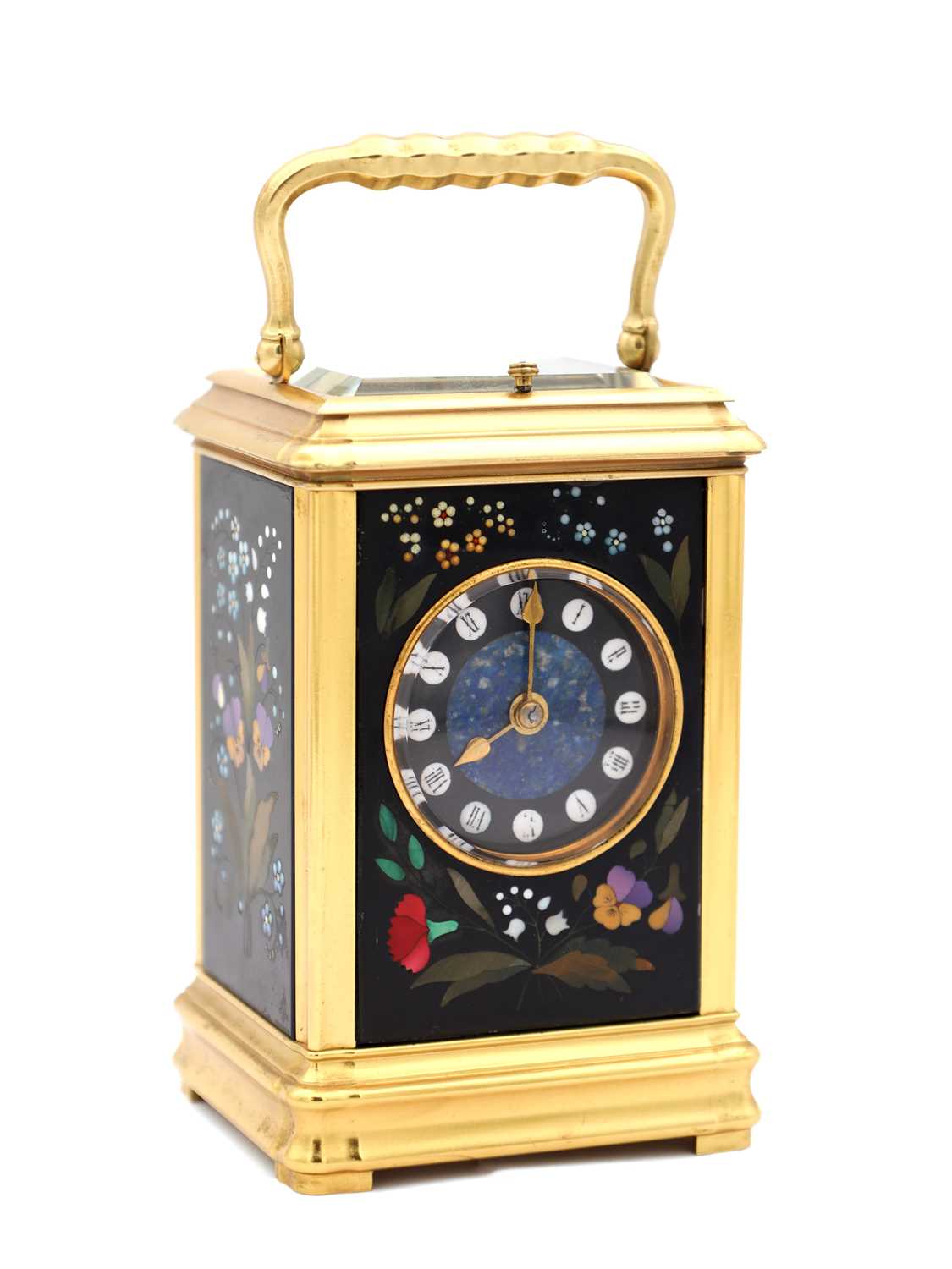 Lot 167 - A RARE LATE 19TH CENTURY FRENCH GILT BRASS AND PIETRA JURA PANELLED REPEATING CARRIAGE CLOCK