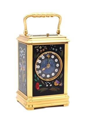 Lot 167 - A RARE LATE 19TH CENTURY FRENCH GILT BRASS AND PIETRA JURA PANELLED REPEATING CARRIAGE CLOCK