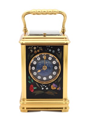 Lot 167 - A RARE LATE 19TH CENTURY FRENCH GILT BRASS AND PIETRA JURA PANELLED REPEATING CARRIAGE CLOCK