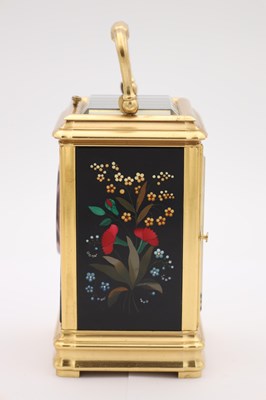 Lot 167 - A RARE LATE 19TH CENTURY FRENCH GILT BRASS AND PIETRA JURA PANELLED REPEATING CARRIAGE CLOCK