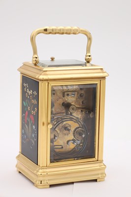 Lot 167 - A RARE LATE 19TH CENTURY FRENCH GILT BRASS AND PIETRA JURA PANELLED REPEATING CARRIAGE CLOCK
