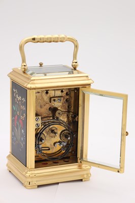 Lot 167 - A RARE LATE 19TH CENTURY FRENCH GILT BRASS AND PIETRA JURA PANELLED REPEATING CARRIAGE CLOCK