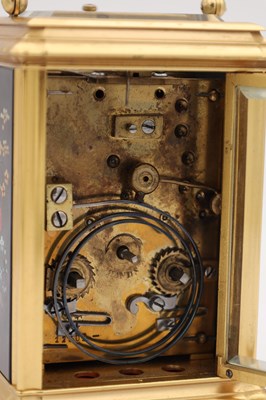 Lot 167 - A RARE LATE 19TH CENTURY FRENCH GILT BRASS AND PIETRA JURA PANELLED REPEATING CARRIAGE CLOCK