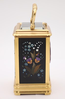 Lot 167 - A RARE LATE 19TH CENTURY FRENCH GILT BRASS AND PIETRA JURA PANELLED REPEATING CARRIAGE CLOCK