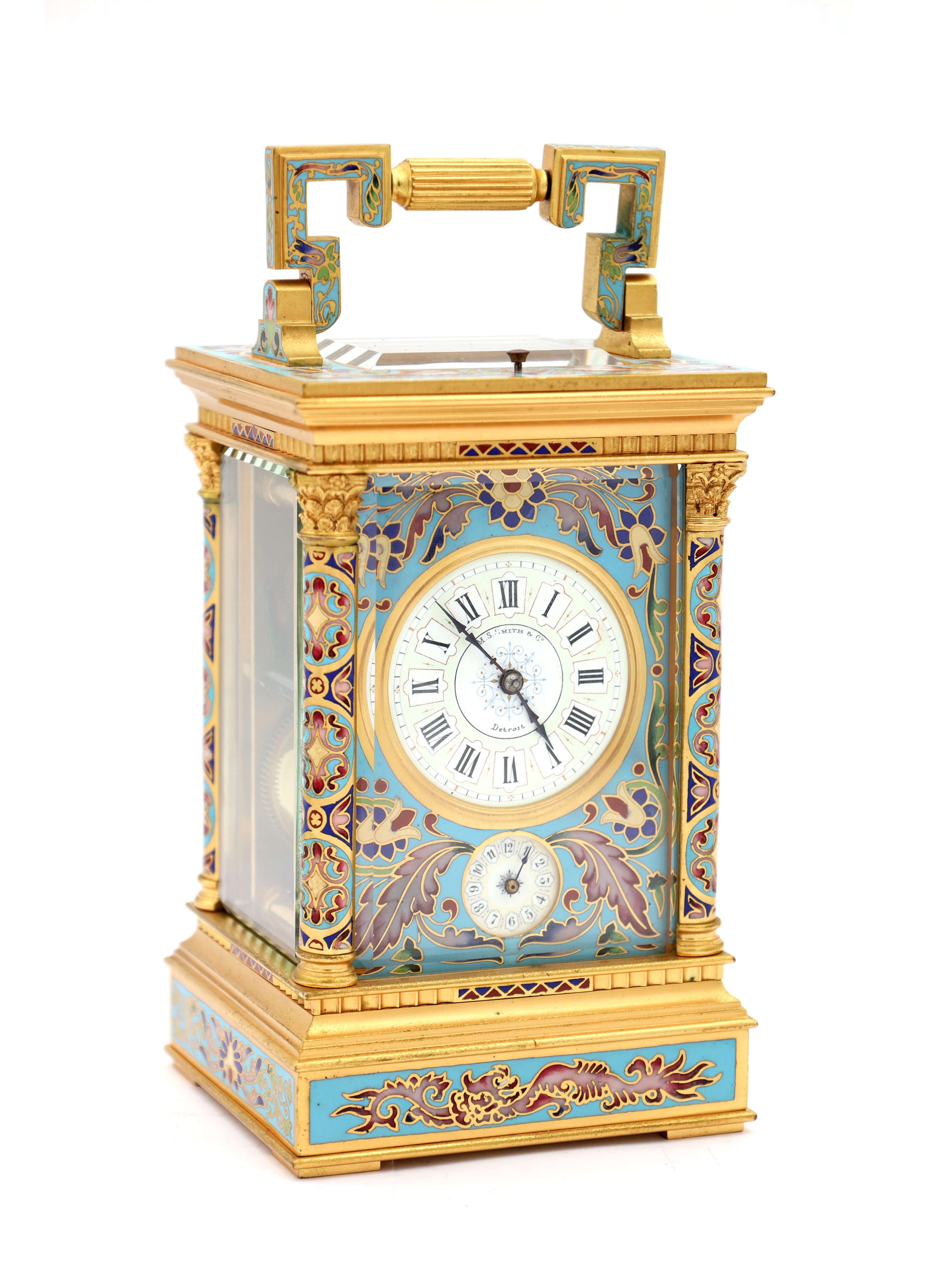 Lot 48 French champleve enamel repeating carriage clock