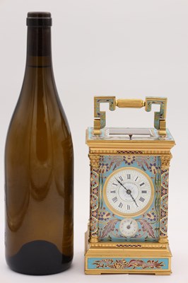 Lot 48 - A LATE 19TH CENTURY FRENCH CHAMPLEVE ENAMEL REPEATING CARRIAGE CLOCK