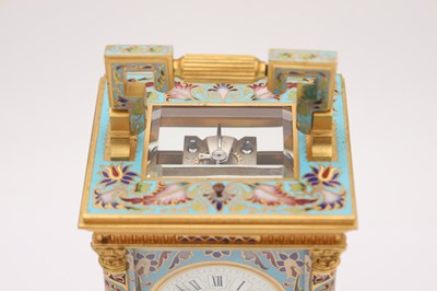 Lot 48 - A LATE 19TH CENTURY FRENCH CHAMPLEVE ENAMEL REPEATING CARRIAGE CLOCK