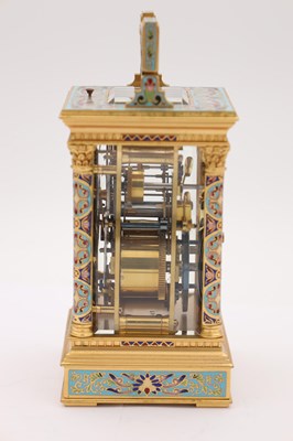 Lot 48 - A LATE 19TH CENTURY FRENCH CHAMPLEVE ENAMEL REPEATING CARRIAGE CLOCK