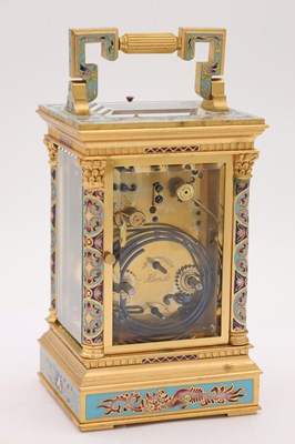 Lot 48 - A LATE 19TH CENTURY FRENCH CHAMPLEVE ENAMEL REPEATING CARRIAGE CLOCK