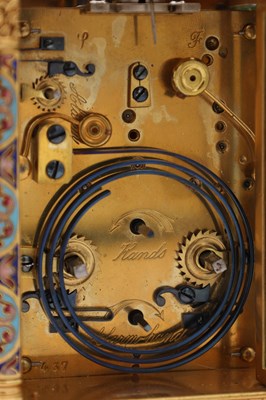 Lot 48 - A LATE 19TH CENTURY FRENCH CHAMPLEVE ENAMEL REPEATING CARRIAGE CLOCK