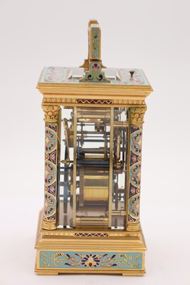 Lot 48 - A LATE 19TH CENTURY FRENCH CHAMPLEVE ENAMEL REPEATING CARRIAGE CLOCK