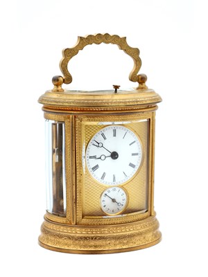 Lot 67 - JOSEPH SOLDANO. A LATE 19TH CENTURY FRENCH ENGRAVED GILT METAL REPEATING CARRIAGE CLOCK