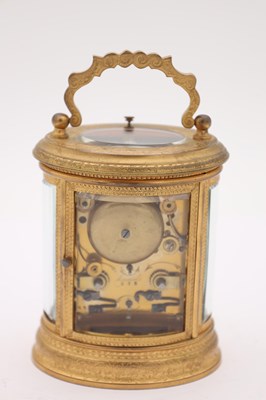 Lot 67 - JOSEPH SOLDANO. A LATE 19TH CENTURY FRENCH ENGRAVED GILT METAL REPEATING CARRIAGE CLOCK