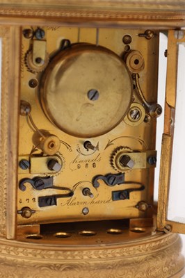 Lot 67 - JOSEPH SOLDANO. A LATE 19TH CENTURY FRENCH ENGRAVED GILT METAL REPEATING CARRIAGE CLOCK
