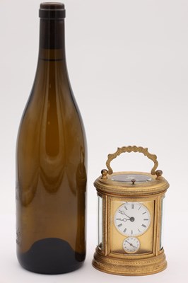 Lot 67 - JOSEPH SOLDANO. A LATE 19TH CENTURY FRENCH ENGRAVED GILT METAL REPEATING CARRIAGE CLOCK