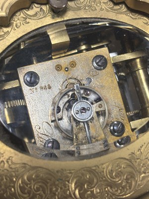 Lot 67 - JOSEPH SOLDANO. A LATE 19TH CENTURY FRENCH ENGRAVED GILT METAL REPEATING CARRIAGE CLOCK
